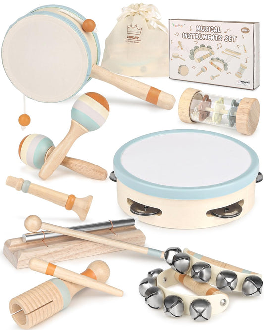 Musical instruments for kids, children's toys from 2 years, wooden toys, baby drum set, kids drum, percussion musical instruments, baby Montessori toys from 3 years.