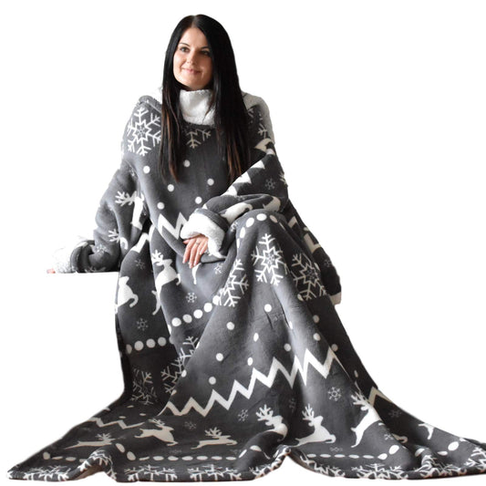 HOMELEVEL Sherpa Blanket with Sleeves - 200x150cm Snuggle Blanket with Sleeves - Blanket Hoodie Sleeve Blanket - Blanket with sleeves to wear - Blanket Sweater Portable Blanket - Dark Grey