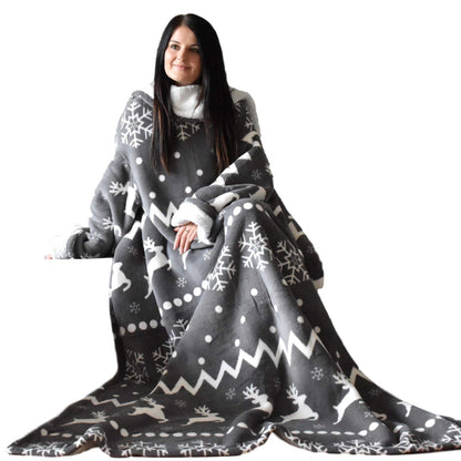 HOMELEVEL Sherpa Blanket with Sleeves - 200x150cm Snuggle Blanket with Sleeves - Blanket Hoodie Sleeve Blanket - Blanket with sleeves to wear - Blanket Sweater Portable Blanket - Dark Grey