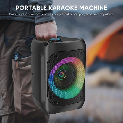 Ankuka Karaoke Machine with 2 microphones (1 Wireless Microphone & 1 Wired Microphone) Microphone with Speaker Portable PA System supports Bluetooth/TF/USB/AUX/FM/TWS (Black)
