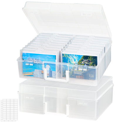 Lifewit Photo Storage Box 4 x 6 inch Photo Case, 18 inner photo holders, transparent photo boxes for storage, plastic photo organizer for seeds, cards, crafts, stickers, 2 pieces.