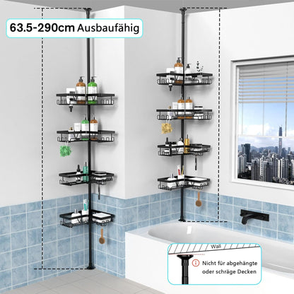 Kegii Telescopic Shower Shelf Telescopic Shelf Bathroom Shower Caddy Corner Shelf for Shower and Bathtub Black, 4 Pieces - Telescopic Bathroom Organizer