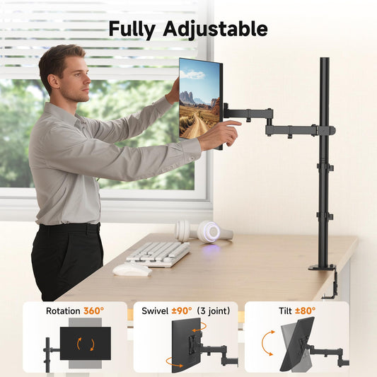 Bracwiser Single Fully Adjustable Standing Height Monitor Arm Mount Stand 800mm tall for Monitor Computer Screen 13 15 17 19 20 22 23 24 26 27 30 32 inches VESA 75 100 MD7821