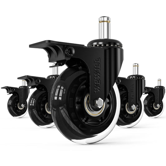 WEWILL office chair casters with lock, 5pcs office chair replacement casters, wear-resistant heavy-duty office chair casters replacement floor protectors with brake (10 * 22mm, not suitable for most casters)