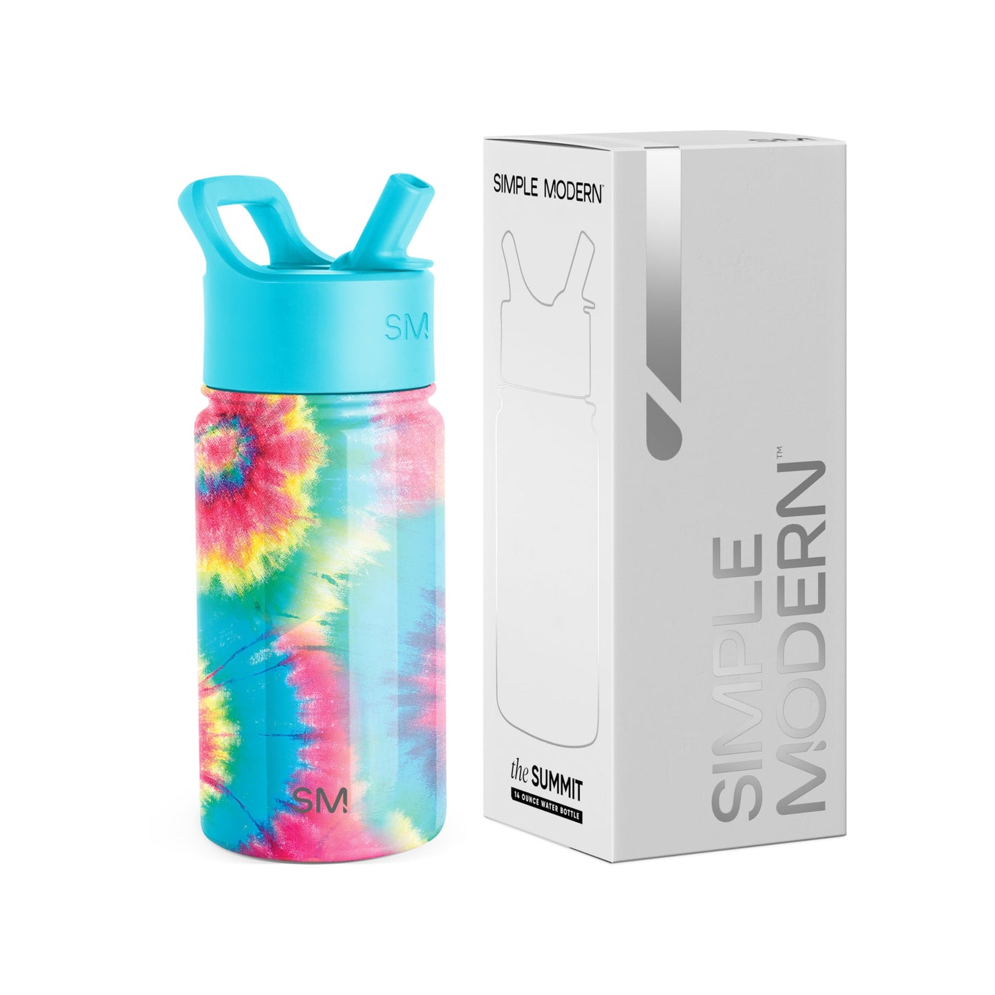 Simple Modern Kids Water Bottle with Straw | Insulated Stainless Steel Children's Drinking Bottle for Toddlers Boys and Girls | Summit | 415ml | Tie-Dye