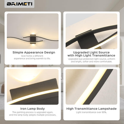 BRIMETI LED wall light Black 100CM Long Indoor Wall Lamp 21W Aluminum 230V Modern hallway light Three-color 3000K/4000K/6000K Wall lighting 1500lm, for living room bedroom hallway staircase kitchen
