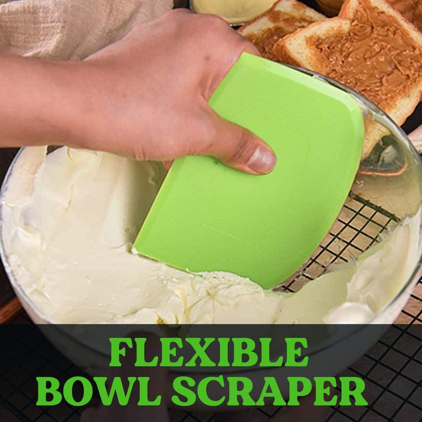 SURDOCA dough scraper dough card dough cutter dough spatula, 3P 7.1x4.9" plastic BPA free flexible sharp edge corners anti-slip cake scraper, baking accessories decorating tools modeling tool
