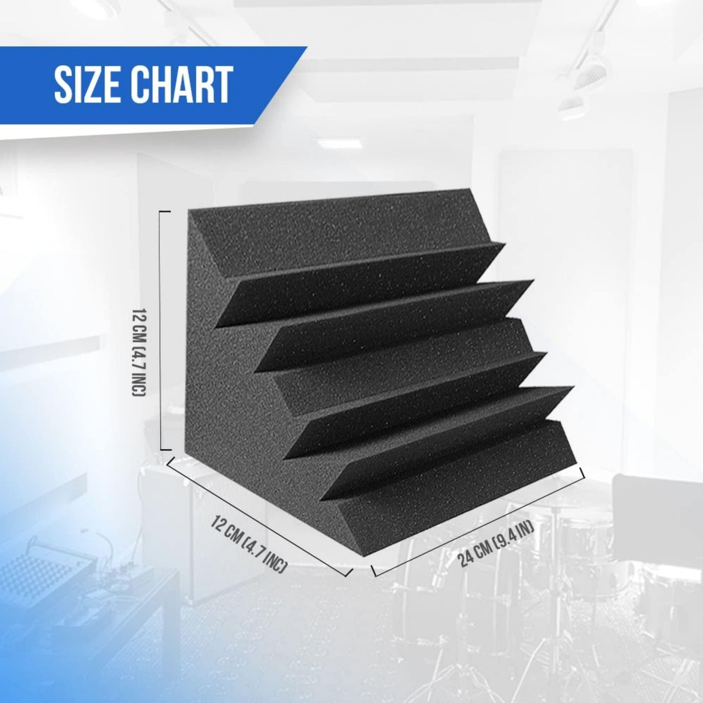 Arrowzoom 12 Acoustic Foam Tiles Long Bass Traps 12x12x24cm Soundproofing Wall Decor Sound Absorbers Broadband Absorbers Recording Studio Soft Foam Black 1133