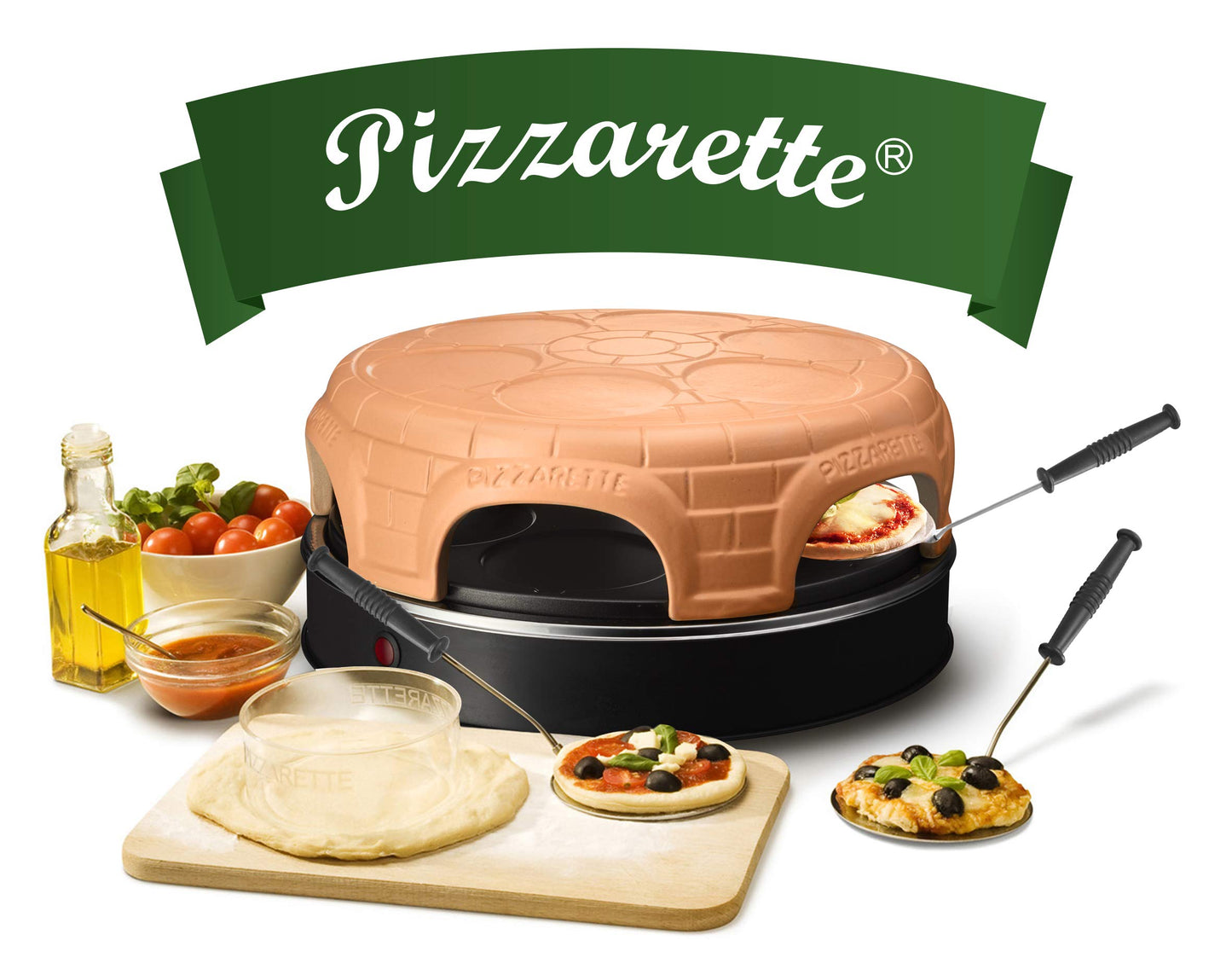 Emerio Pizza oven, PIZZARETTE the Original, handmade terracotta dome, patented design, for mini pizzas, genuine family fun for 6 people, PO-115848.1, terracotta dome.