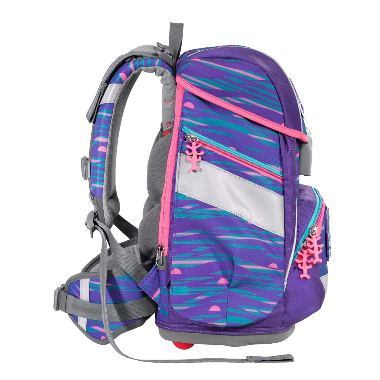 Step by Step School Bag Set 2IN1 Plus Reflect "Shiny Dolphins" 6-piece, purple-blue, dolphin design, ergonomic backpack with reflectors, adjustable height with hip belt for 1st grade girls, 19L.