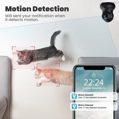 litokam Little Elf Surveillance Camera, 2K Baby Monitor Camera with Motion Detection, WiFi Camera Surveillance Indoors with Night Vision, 360° Dog Camera with APP 2-Way Audio, for SD & Cloud Storage