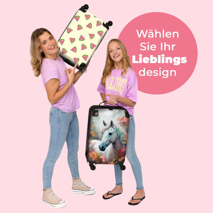 NoBoringSuitcases.com® Kids luggage suitcase girl trolley carry-on hard shell suitcase small gift - Kids - Horses - White - Kids suitcase girls suitcase small, 55x40x20