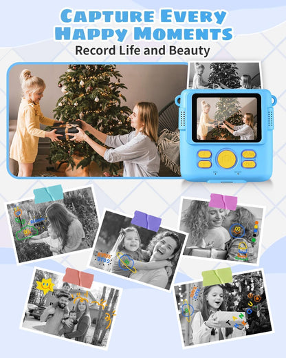 Kids Camera Toy, 2.4 inch Screen DIY Instant Camera for Kids, 1080P HD Video Digital Camera with 32GB SD Card & Printing Paper, Gift for Girls & Boys aged 3-14 (Blue)