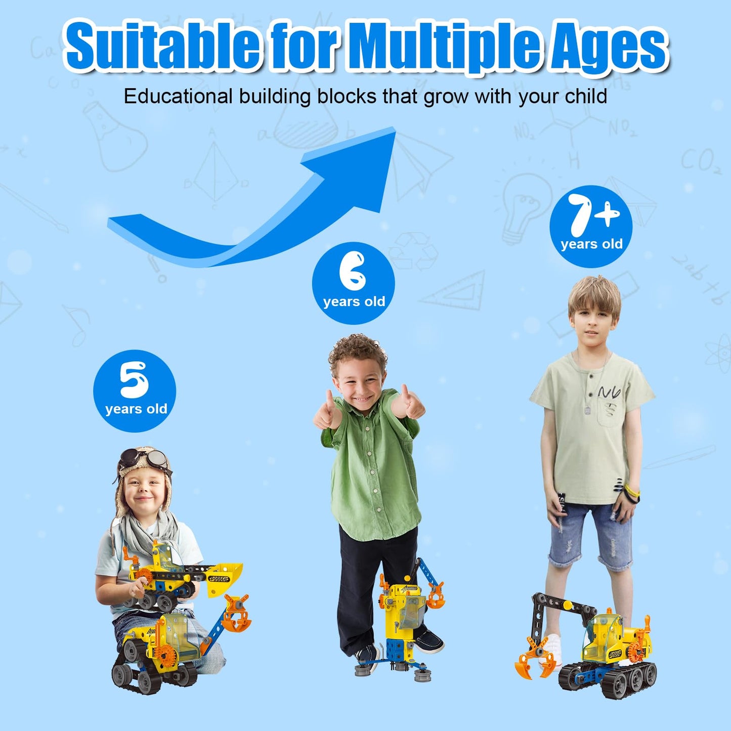 HOMETTER Building Toy for 5-12 Year Old Boys Gift, 6 in 1 Engineering Excavator Toy, Kids STEM Learning Toy Educational Building Kit