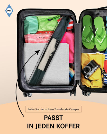 FARE Travel Sun Umbrella Travelmate Camper - Lightweight & Compact, UV Protection UPF50+, Ideal for Travel, Beach, Outdoor & Camping - Can also be used as a umbrella