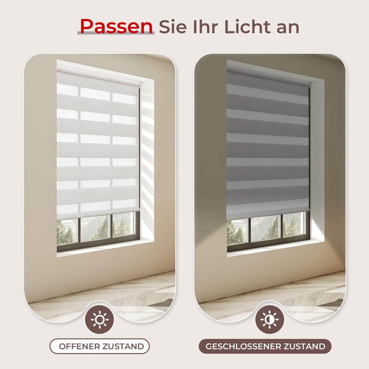 All in one double roller clamp without drilling & with drilling, Duo blinds for windows and doors, clamp roller blind translucent, privacy and sun protection, 85x190cm (WxH), linen