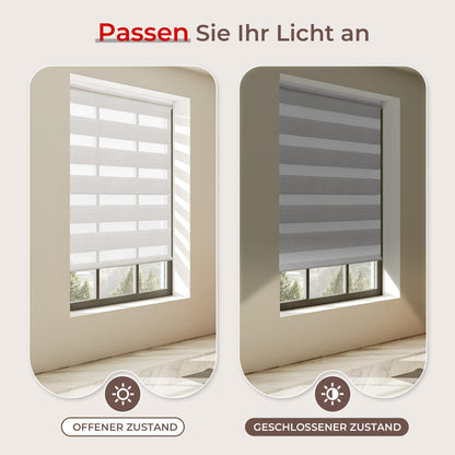 All in one double roller clamp without drilling & with drilling, Duo blinds for windows and doors, clamp roller blind translucent, privacy and sun protection, 85x190cm (WxH), linen