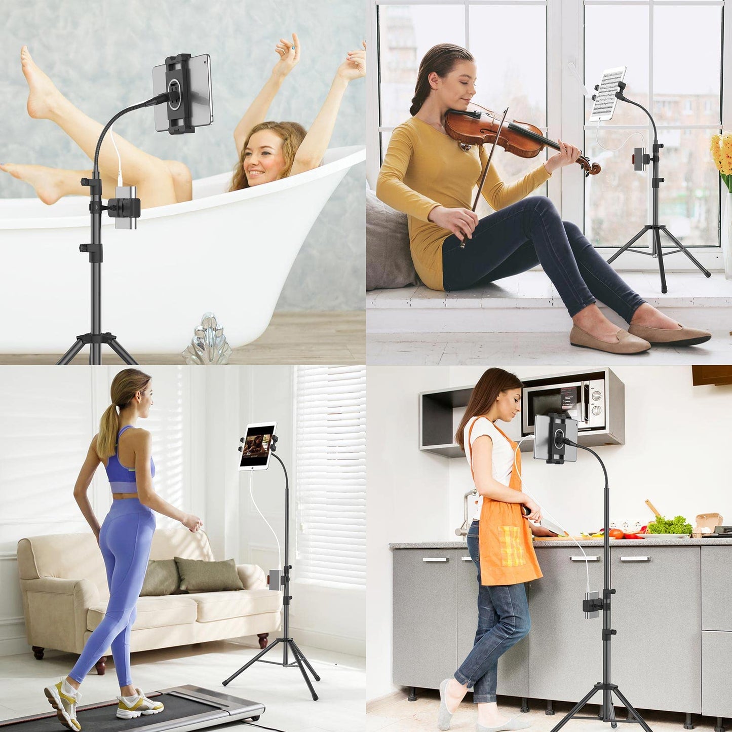 LIUGAST tripod stand, 63 inches - floor stand for tablet, with 360° rotation for iPhone Mini, Air, Pro and all 4.7-11.9 inch tablets.