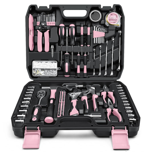 Sundpey Tool Box Filled 281pcs - Portable Complete Tool Sets Tool Box with Socket Set Screwdriver Set Metric Allen Wrench Pliers Tool Case Pink