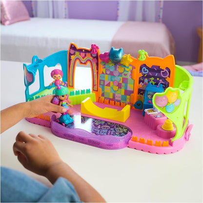 Gabby's Dollhouse, Party Room Playset, Skate Park Attic Room with Gabby and Marty figure, furniture, and accessories, for ages 3 and up.