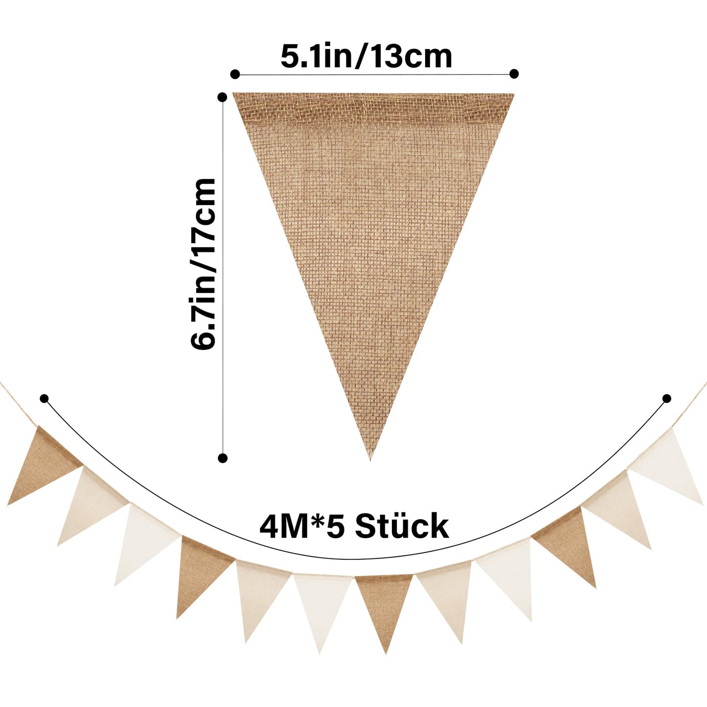 G2PLUS Outdoor Weatherproof Brown Beige Pennant Banner, 20M Indoor Party Pennant Garlands, 60 PCS Pennants Garden Pennant Banners, 5 Rustic Boho Pennant Garlands for Baby Shower, Wedding, Birthday.