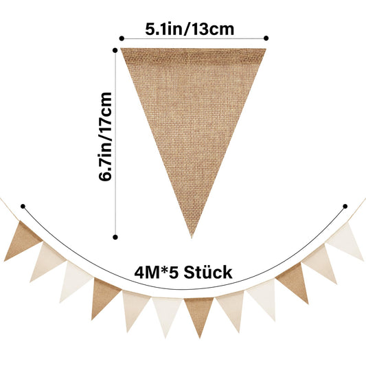 G2PLUS Outdoor Weatherproof Brown Beige Pennant Banner, 20M Indoor Party Pennant Garlands, 60 PCS Pennants Garden Pennant Banners, 5 Rustic Boho Pennant Garlands for Baby Shower, Wedding, Birthday.