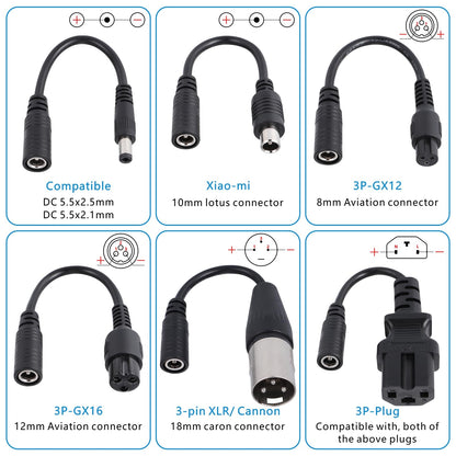 JIZZU Charger for Scooter, E Scooter Charger, 36 Volt 42V 2A AC Power Supply Bike, Hoverboard Charging Cable with 6 Connectors, Hoverboard Battery Electric Scooter Charger for Electric Scooter.