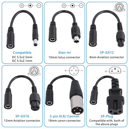 JIZZU Charger for Scooter, E Scooter Charger, 36 Volt 42V 2A AC Power Supply Bike, Hoverboard Charging Cable with 6 Connectors, Hoverboard Battery Electric Scooter Charger for Electric Scooter.