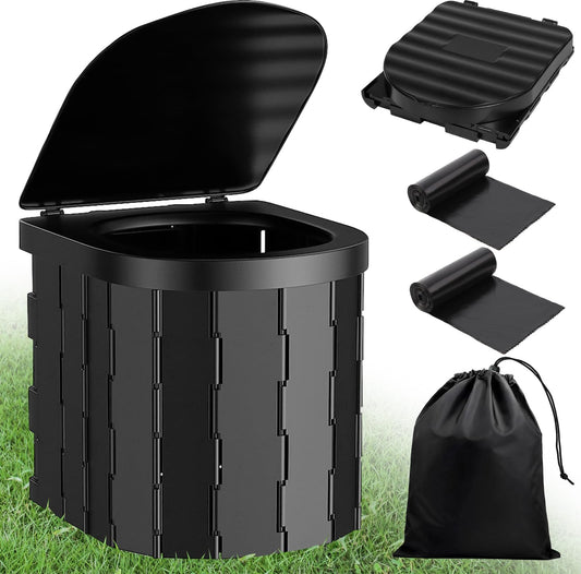 ITMNMNL Camping Toilet, Portable Toilet for Camping, max 150 kg, Foldable Camping Toilet, Composting Toilet for Outdoor or Indoor Use, Camping WC, Toilet Bag + Storage Bag - Black