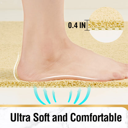 HITSLAM Non-Slip Shower Mat, 80x60cm Non-Slip Bathtub Mat with Drainage, Soft PVC Loofah Anti-Slip Mat for Bathtub, Quick-Drying Bath Mat, Beige