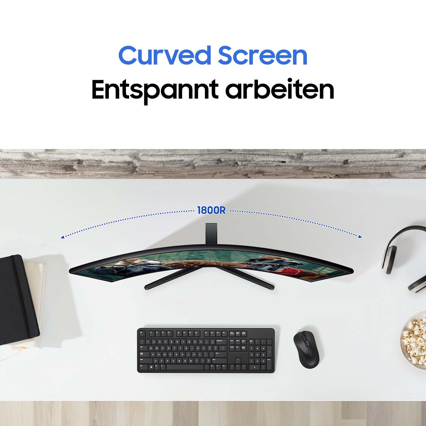 Samsung S36GD Essential Curved Monitor 27-inch, PC screen with VA panel, Full HD resolution, 4 ms response time, refresh rate 100 Hz, Eco Saving Plus, Flicker Free, Black, S27D366GAU.