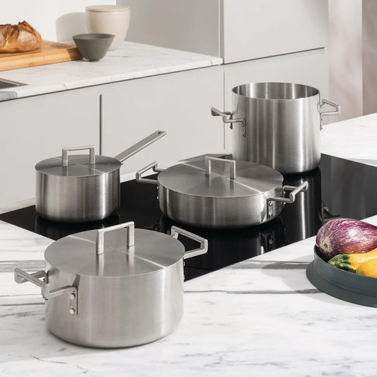 Alessi Convivio DC100S7 - design cookware set, 18/10 stainless steel handles with PVD coating, matte.