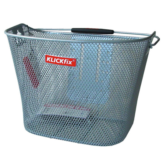 KLICKfix bike bag universal basket, Fine mesh silver handlebar basket, 25 x 36 x 26 cm