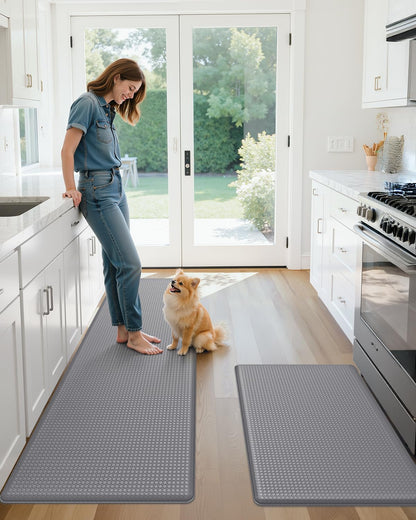 Color G 2 Pieces Kitchen Runner, Set PVC Kitchen Mat Washable Non-Slip, Rug Kitchen Waterproof and Oil Resistant, Kitchen Rug Heavy Duty for Kitchen, Hallway, Wet Bar (44x75+44x180cm, Grey)