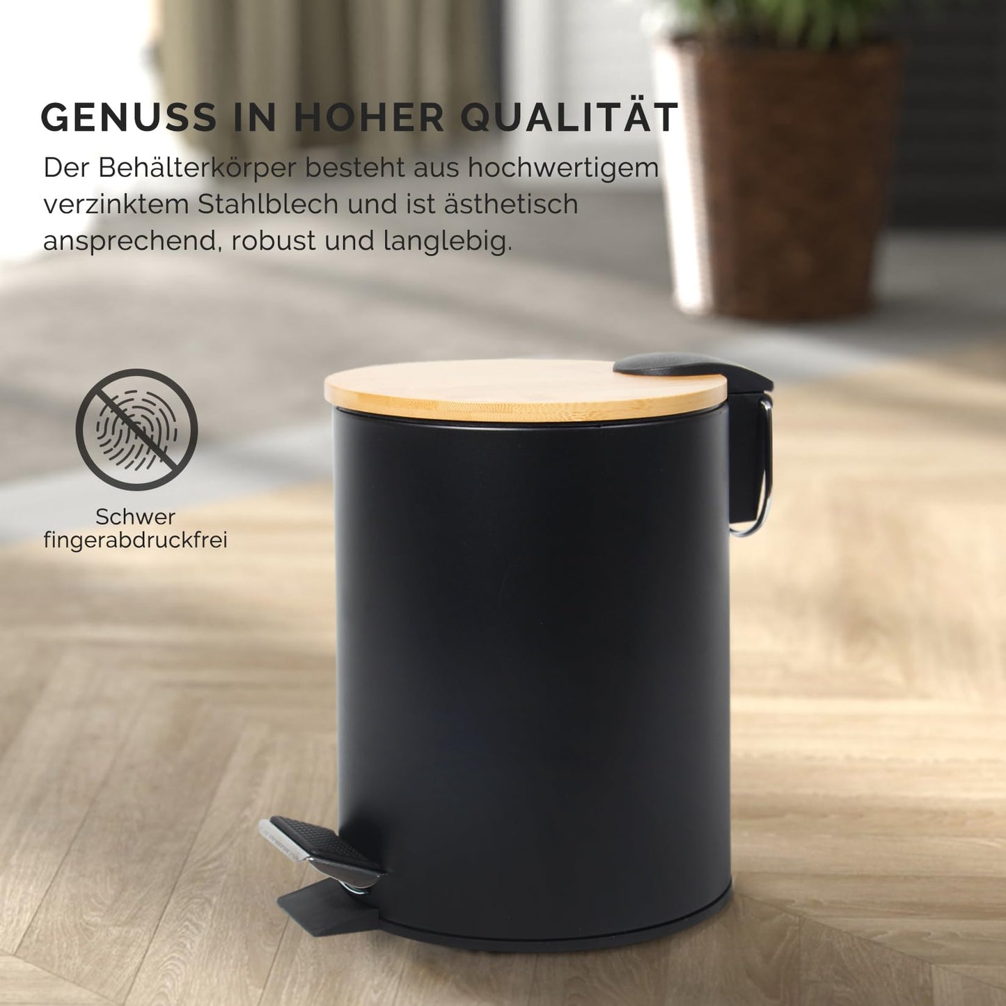 GREELUE 5L Metal Cosmetic Bin, Bathroom Trash Can with Lid, Trash Can for Bathroom with Soft Close (Black 5L)