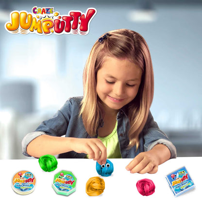 JUMPUTTY Bouncing children's clay Complete counter display with 24 cans, bouncy clay to go, 5 different colors