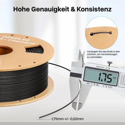 DEEPLEE PLA+ filament 1.75mm, PLA Plus 3D printer filament, Accuracy +/- 0.02mm, 3D printing materials, Black White Red Blue 4kg (1kg/spool)