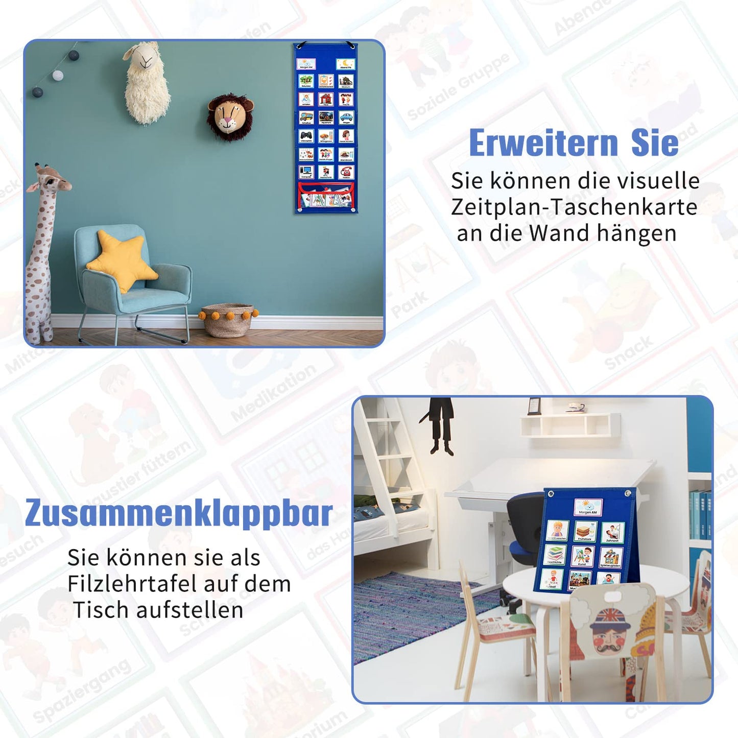 KIKIGOAL calendar for children, autism children calendar. Visual schedule with 70 German routine cards and Velcro dots. Vision board weekly planner routine schedule cards for homeschool.