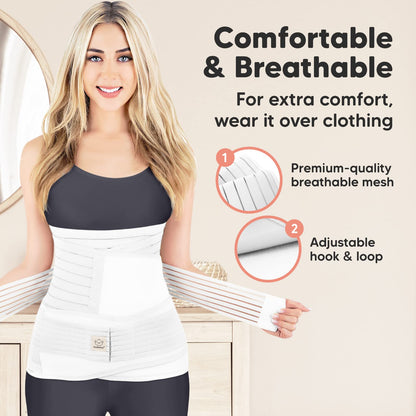 KeaBabies Revive 3 in 1 Postpartum Belt for Women - Belly Wrap After Birth C-Section, Postpartum Recovery Belt, Postpartum Belly Band, Pregnancy Belly Belt (Matte White, M/L)