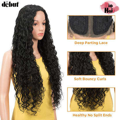 DEBUT Lace Front Wig Long Curly Wig for Women 76 cm 263g Synthetic Hair Side HD Lace Front 150% Density（76 cm,1B）