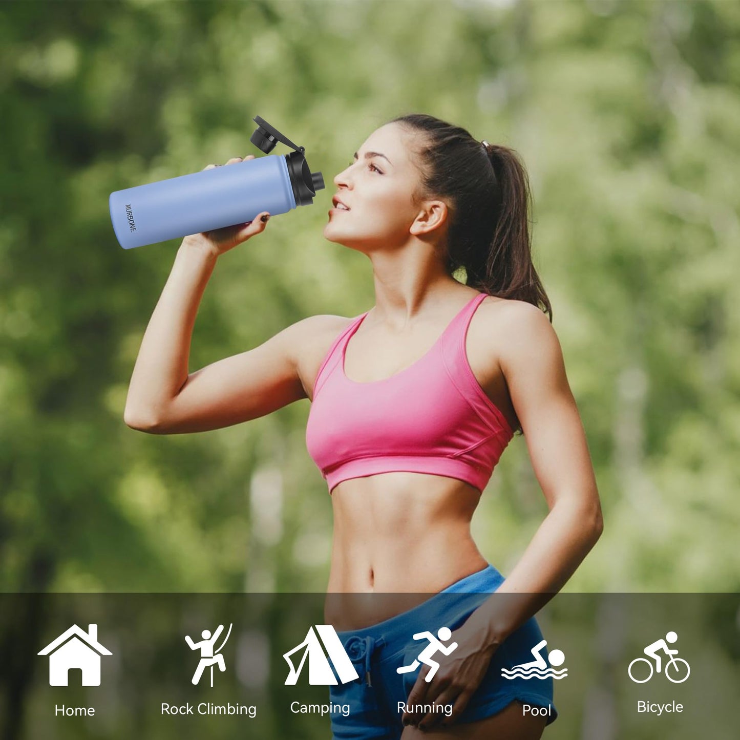 MURBONE Stainless Steel Water Bottle 750ml (+2 lids) with Straw, BPA Free, Leak-proof Thermos, Carbonation Compatible, Vacuum Insulated Double Wall for Sports, Travel, Camping (4-pack)
