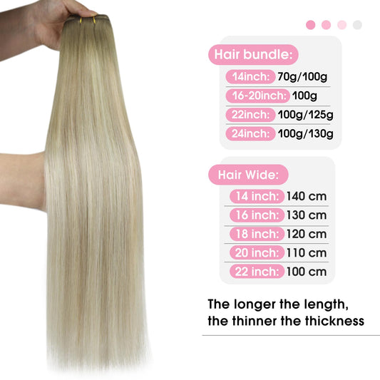 YoungSee blonde 45cm real hair weft for sewing in ash blonde ombre blond hair extensions double weft weave extensions for women 100g #SUN