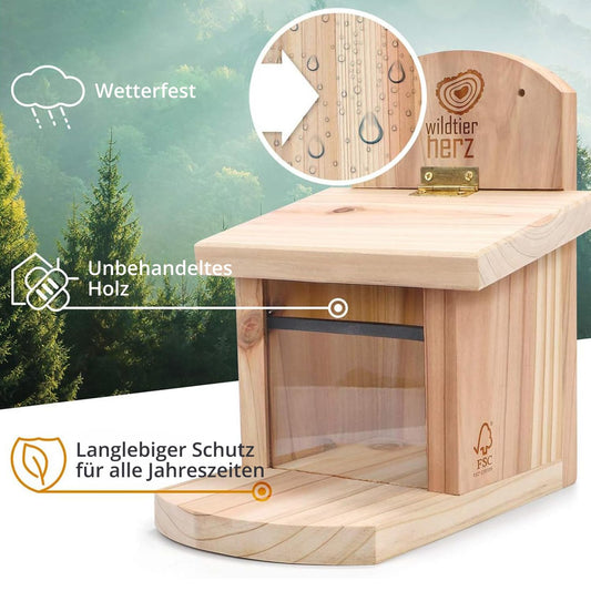 Wildlife heart I squirrel feeder weatherproof I made of sturdy, screwed solid wood feeding spot I squirrel nest, squirrel house