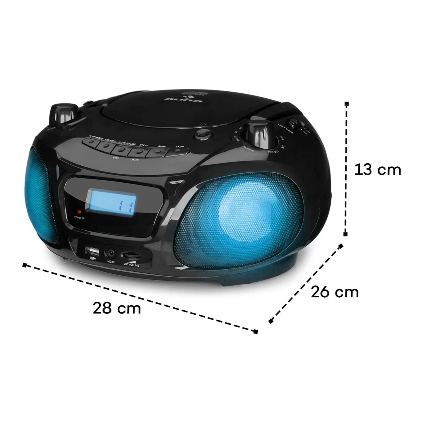 Auna portable radio for children with CD player, microphone and USB, 3W boombox with Bluetooth function, AUX/FM radio portable with LED display, MP3, 5.0 streaming, CD radio for girls and boys.
