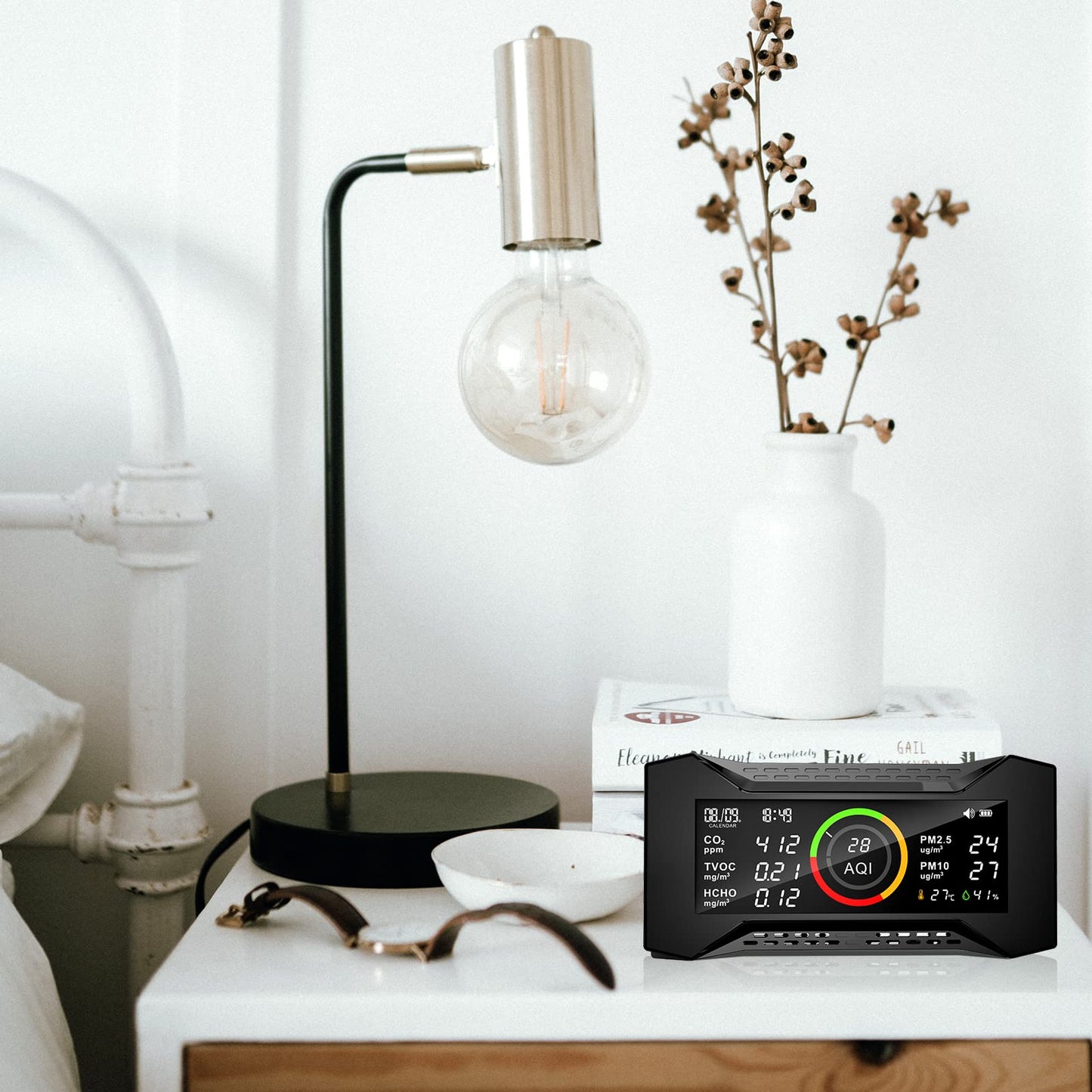 Therm La Mode air quality monitor, CO2 monitor room air with TVOC PM2.5 PM10 AQI HCHO Temp. Humidity AQI, air quality monitor & air quality detector with NDIR sensor carbon dioxide monitor
