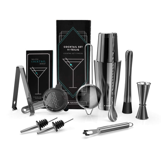 Navaris Cocktail Set Cocktail Shaker Mixer - 11-piece mixer set - accessories for cocktails like a pro - bar tools including recipe book