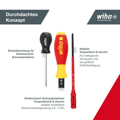 Wiha TorqueVario-S electric torque wrench screwdriver set (36791) mixed 19 pcs. | 0.8-5.0 Nm | incl. folding pouch | slot/cross/PlusMinus/TORX