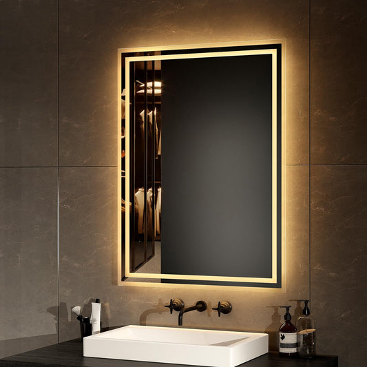 EMKE LED bathroom mirror 80x60cm LED wall mirror with warm white and cool white lighting Bathroom mirror with demister + touch control