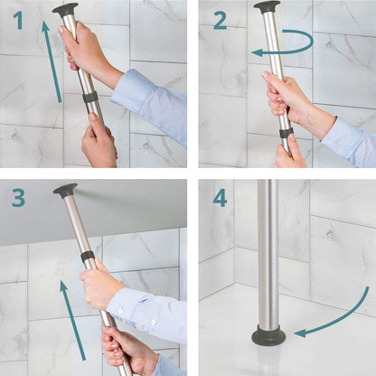 smartpeas telescopic shower caddy without drilling - 4 baskets - adjustable size from 76 to 280 cm - rubberized end caps - powder-coated steel with chrome finish + 2 adhesive hooks