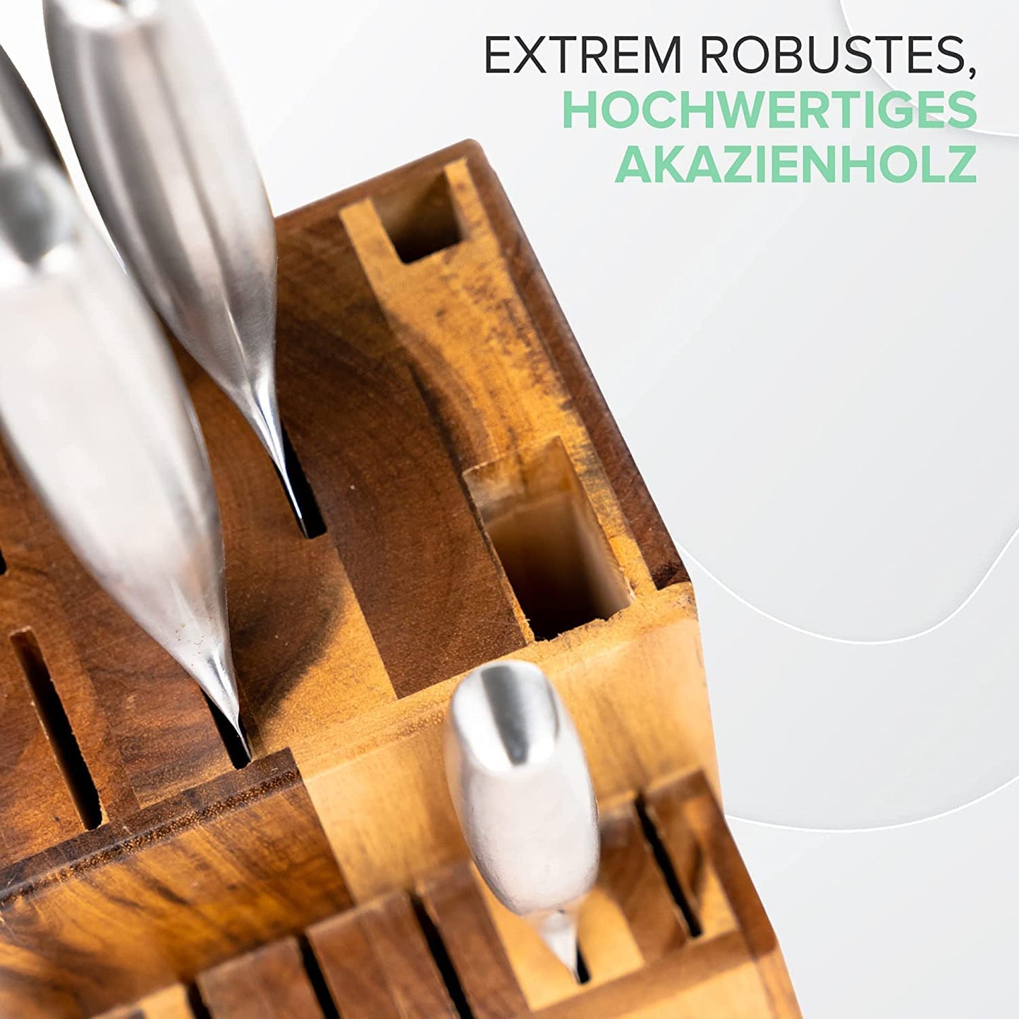 Coninx knife block made of acacia wood | Knife holder with 15 slots for chef knives | Wood knife block without knives | Fits 15 knives, sharpening steel | Knife holder for kitchen knives | 13 x 19 x 22 cm